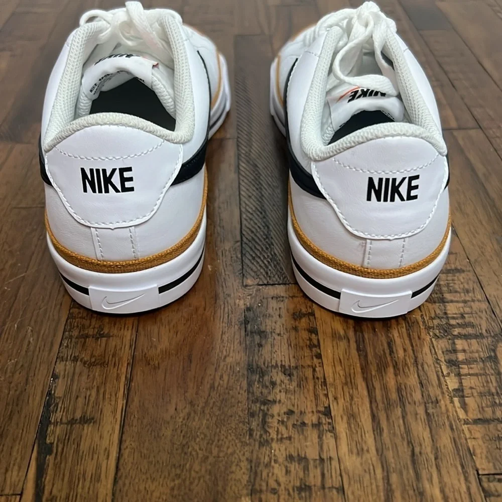 Nike Court Legacy White Black Brown Sneakers Youth 6.5  or Women’s 7.5 NWT